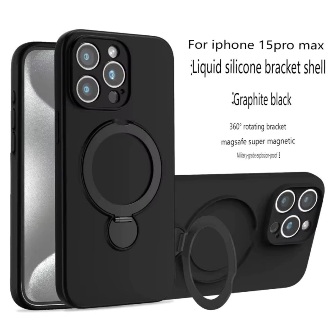 Ameigas Minimalist Magnetic Liquid Silicone iPhone Case – Elegant Slim Design with Rotating Stand and Durable Protection