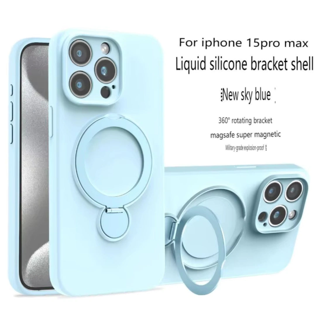 Ameigas Minimalist Magnetic Liquid Silicone iPhone Case – Elegant Slim Design with Rotating Stand and Durable Protection