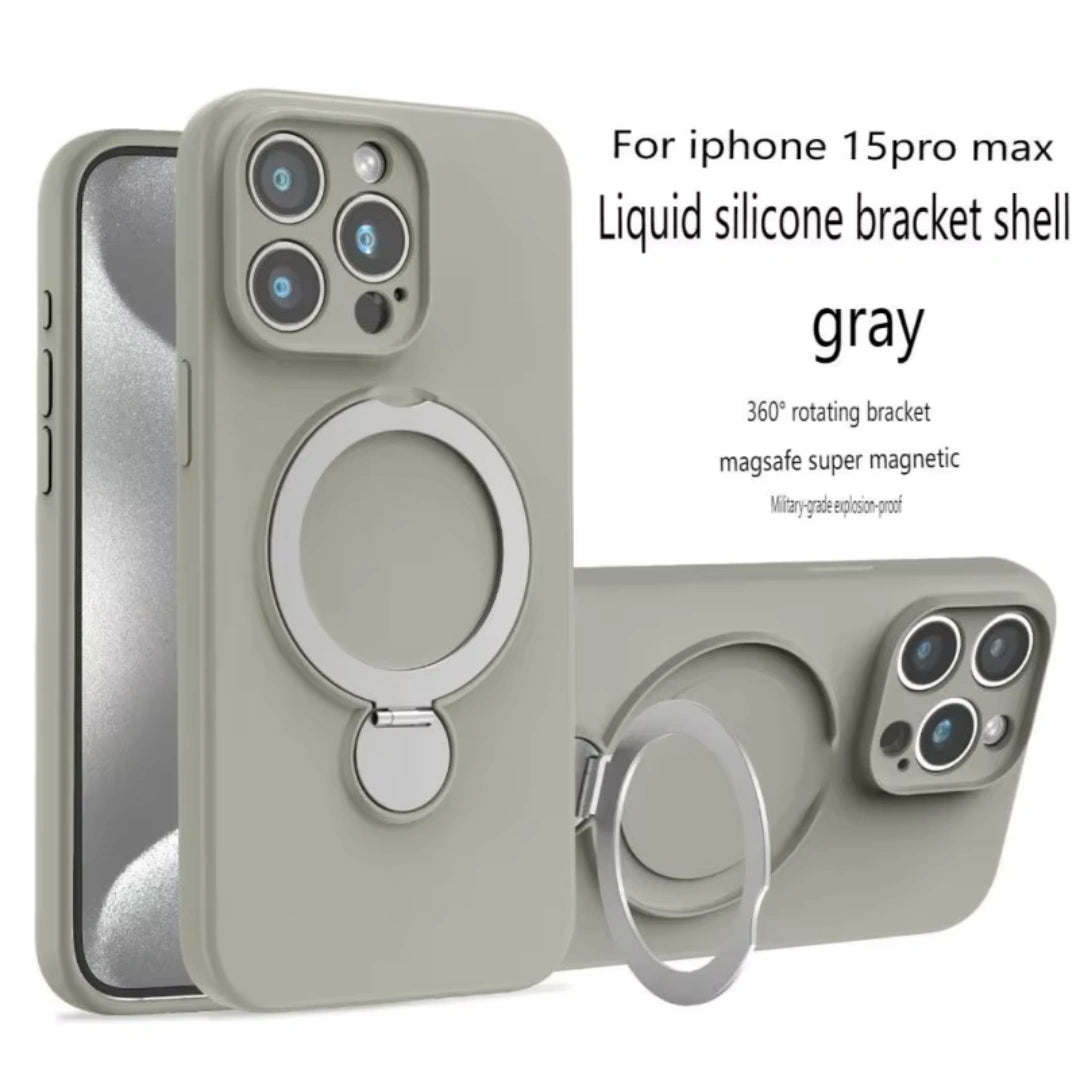 Ameigas Minimalist Magnetic Liquid Silicone iPhone Case – Elegant Slim Design with Rotating Stand and Durable Protection