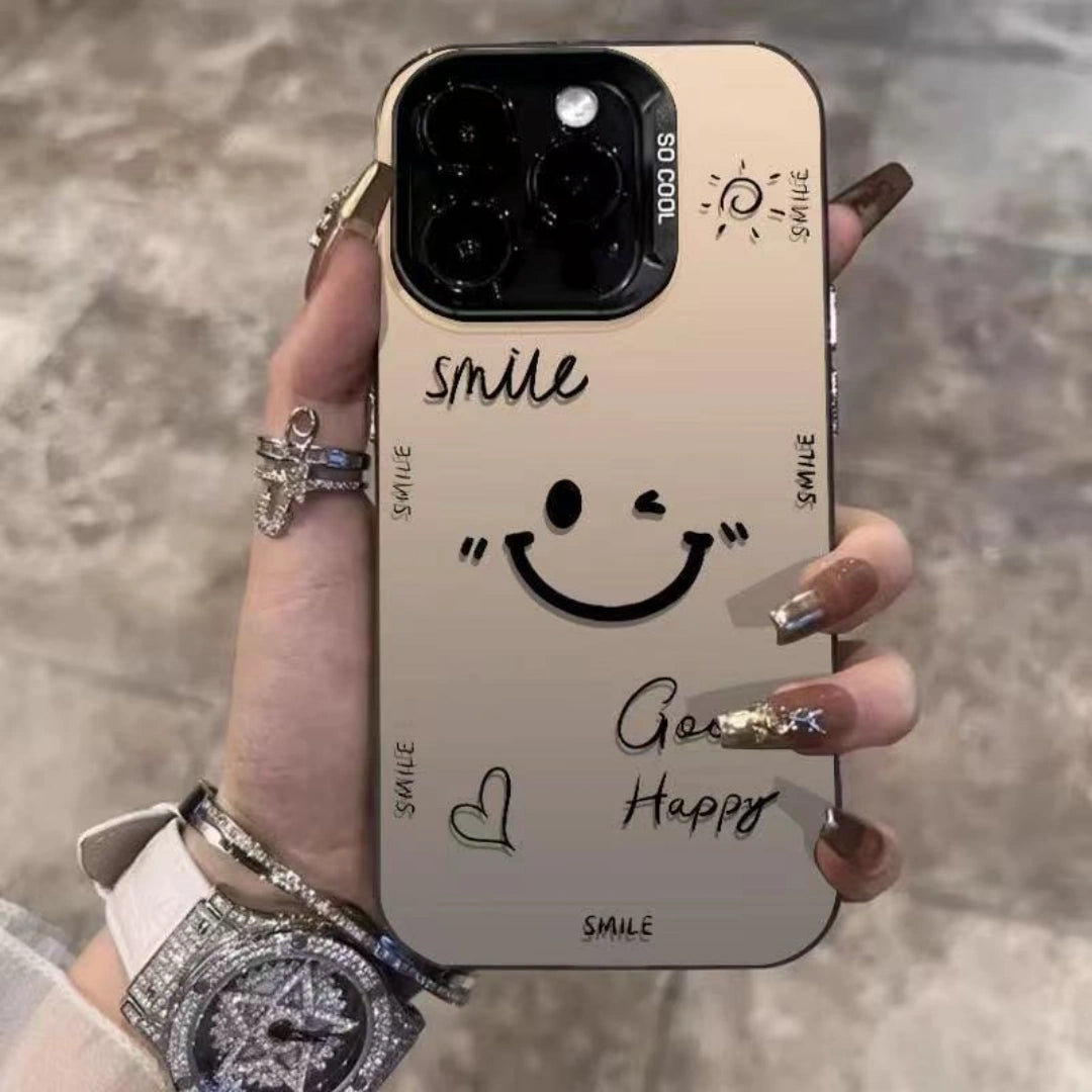 Ameigas Minimalist Smiley Face Electroplated iPhone Case for iPhone 17 Pro Max