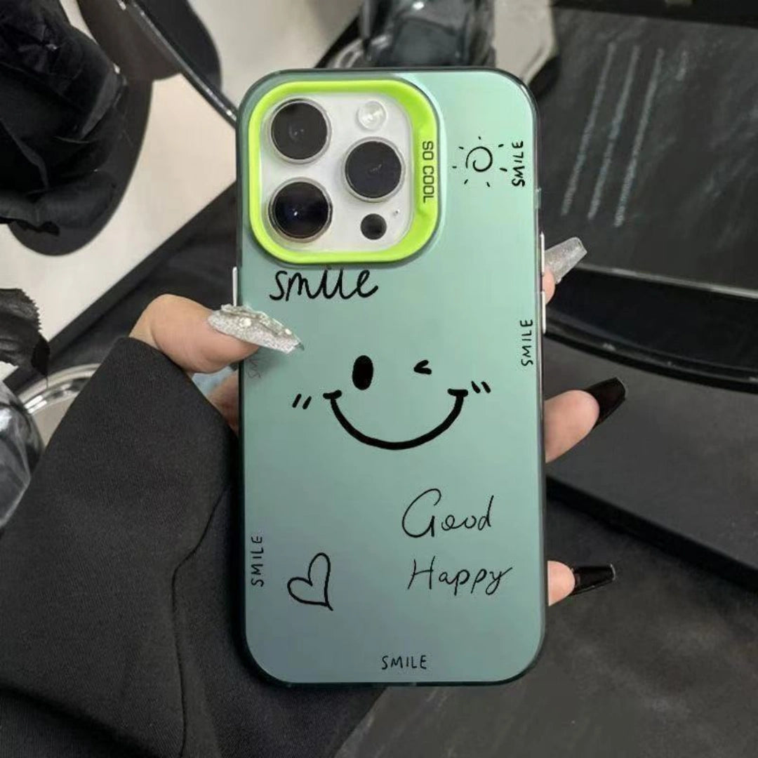 Ameigas Minimalist Smiley Face Electroplated iPhone Case for iPhone 17 Pro Max