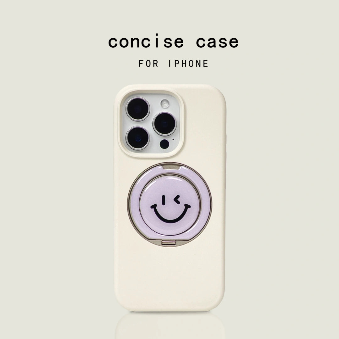 Ameigas Minimalist Smiley Liquid Silicone iPhone Case – Elegant Solid Color with Foldable Stand and Shockproof Protection