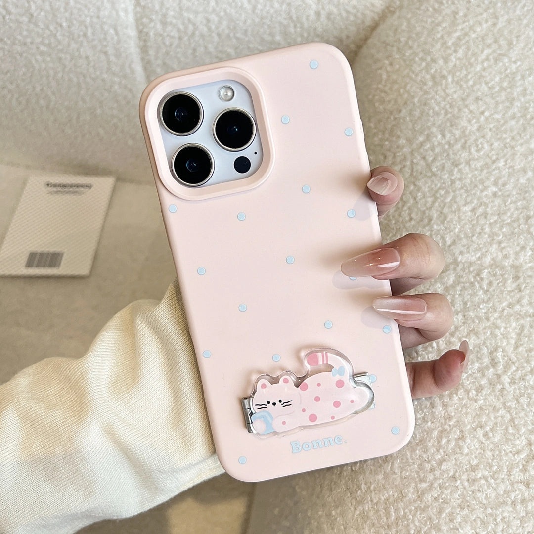 Ameigas Korean INS-Style Cute Pet iPhone Case – Polka Dot Soft Cover with Stand