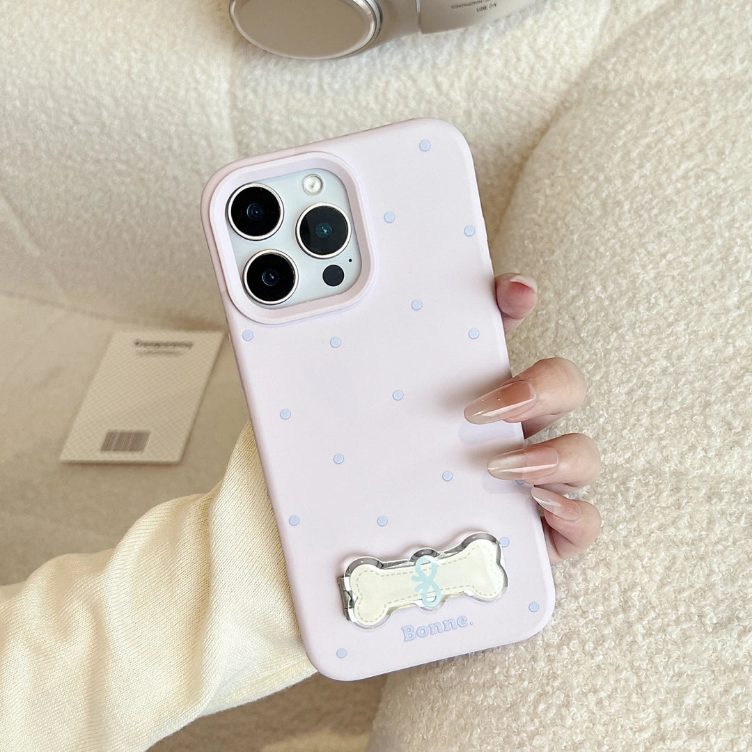 Ameigas Korean INS-Style Cute Pet iPhone Case – Polka Dot Soft Cover with Stand