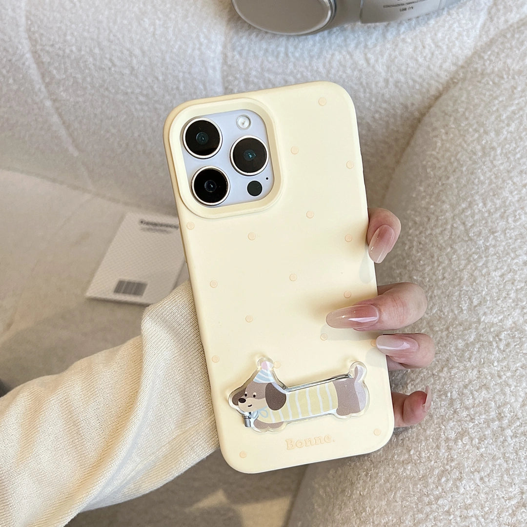 Ameigas Korean INS-Style Cute Pet iPhone Case – Polka Dot Soft Cover with Stand