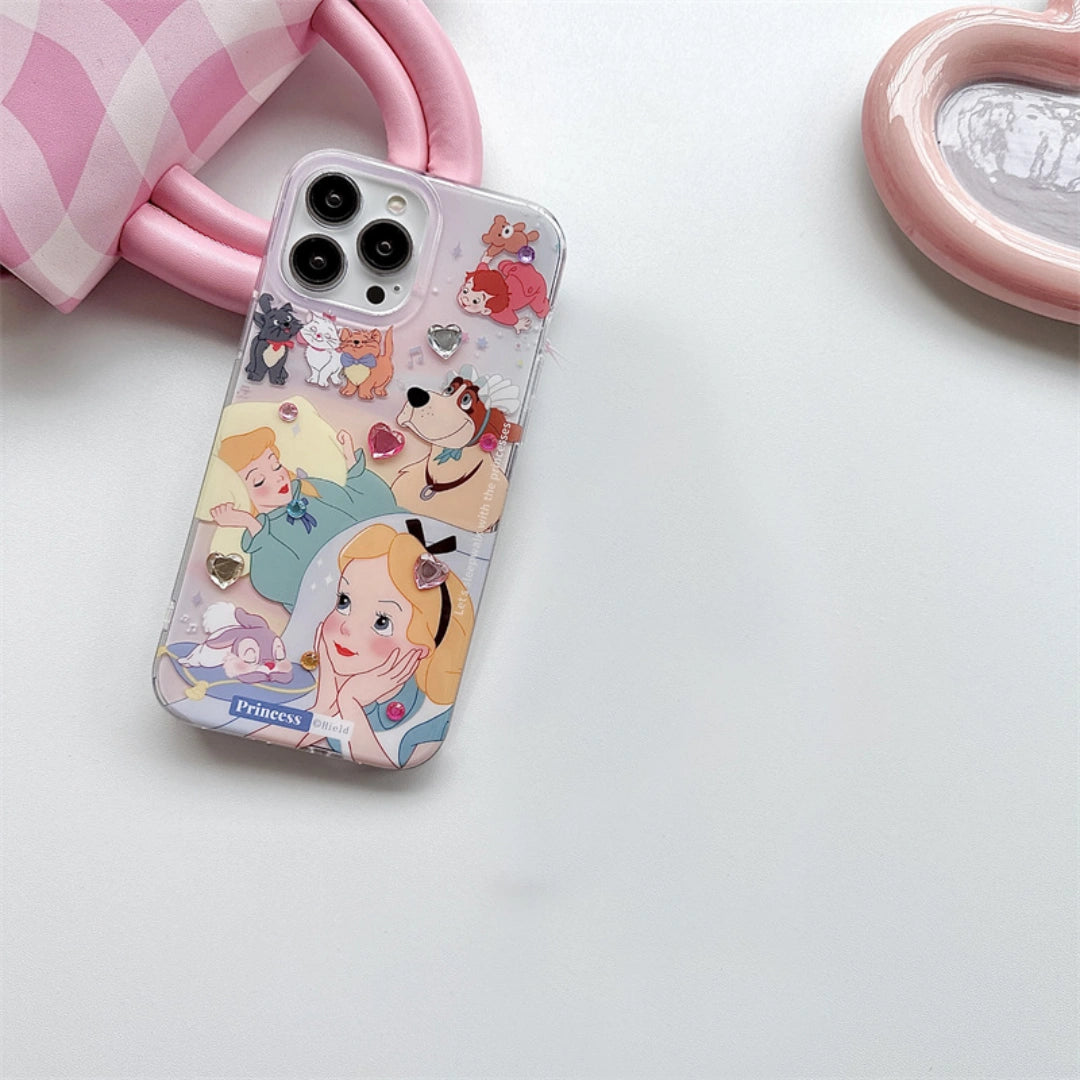 Ameigas Alice Princess Silicone iPhone Case – Shockproof Cover with Optional Crystal Stickers & Beaded Chain