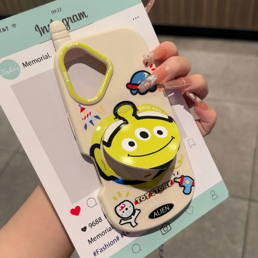 Ameigas Trendy Flip Mirror iPhone  Pro Case – Cute Cartoon Kickstand Protective Shell for iPhone