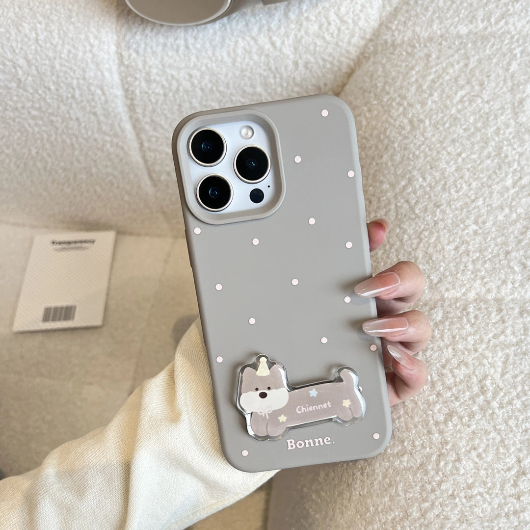 Ameigas Korean INS-Style Cute Pet iPhone Case – Polka Dot Soft Cover with Stand