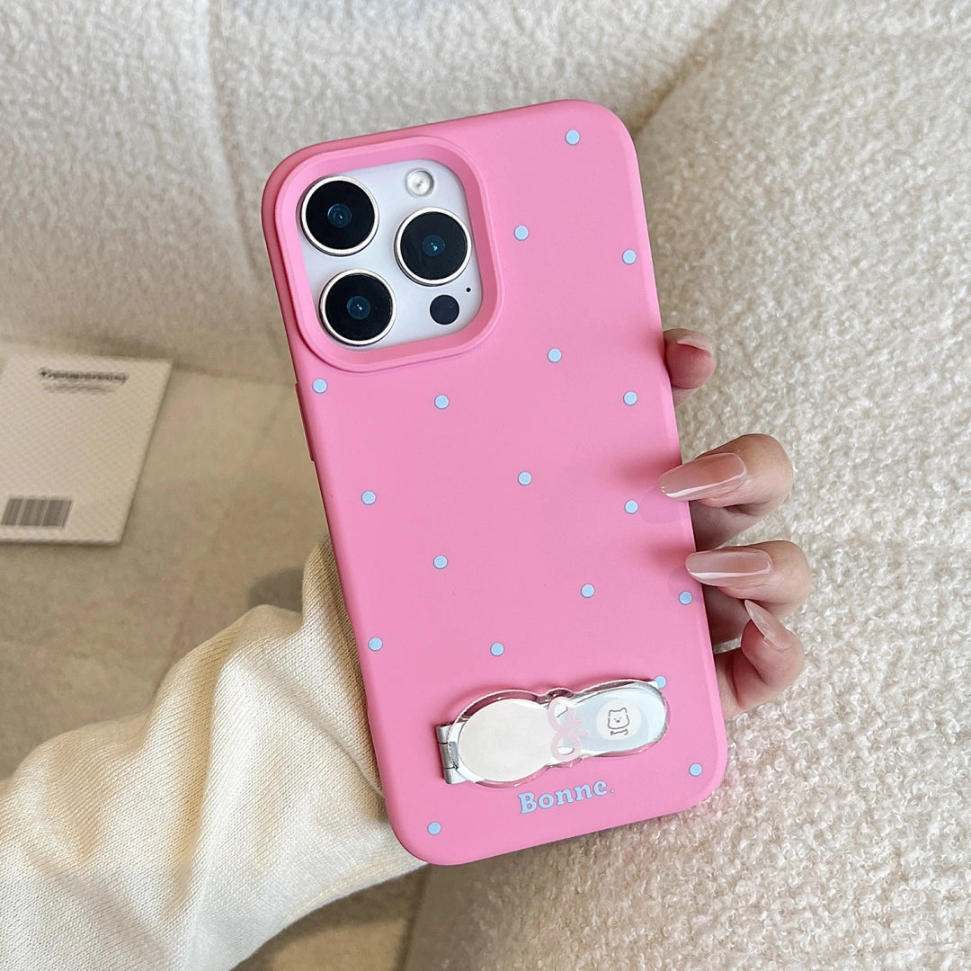 Ameigas Korean INS-Style Cute Pet iPhone Case – Polka Dot Soft Cover with Stand