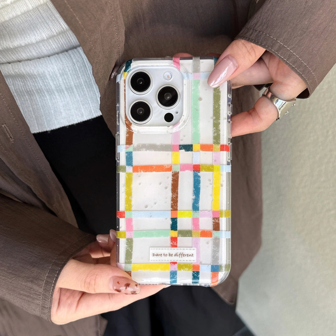 Ameigas Trendy Plaid iPhone Case with Detachable Chain – Eco IMD, Double-Layer Shockproof Hard Shell for iPhone 17 Pro Series