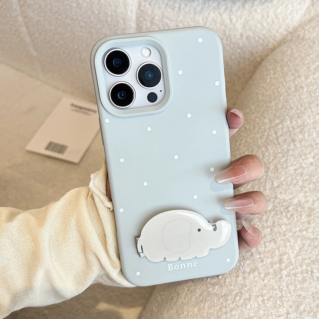 Ameigas Korean INS-Style Cute Pet iPhone Case – Polka Dot Soft Cover with Stand