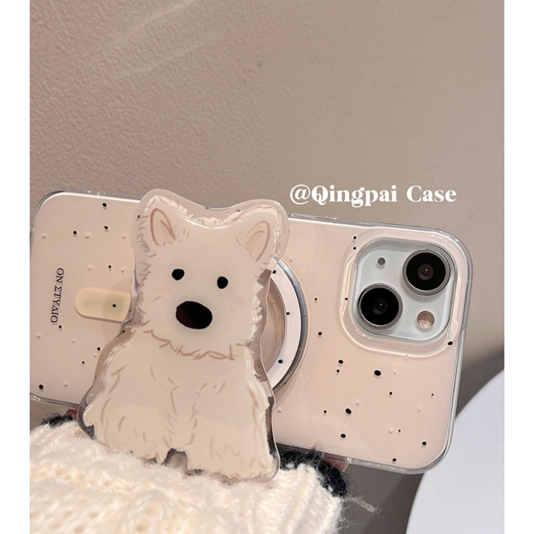 Ameigas Trendy Dog iPhone Case – Korean INS Style with MagSafe Stand, Full Protection for iPhone