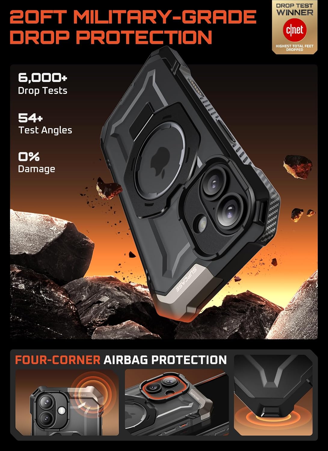 Ameigas Rugged Magnetic Phone Case with Kickstand & Camera Cover