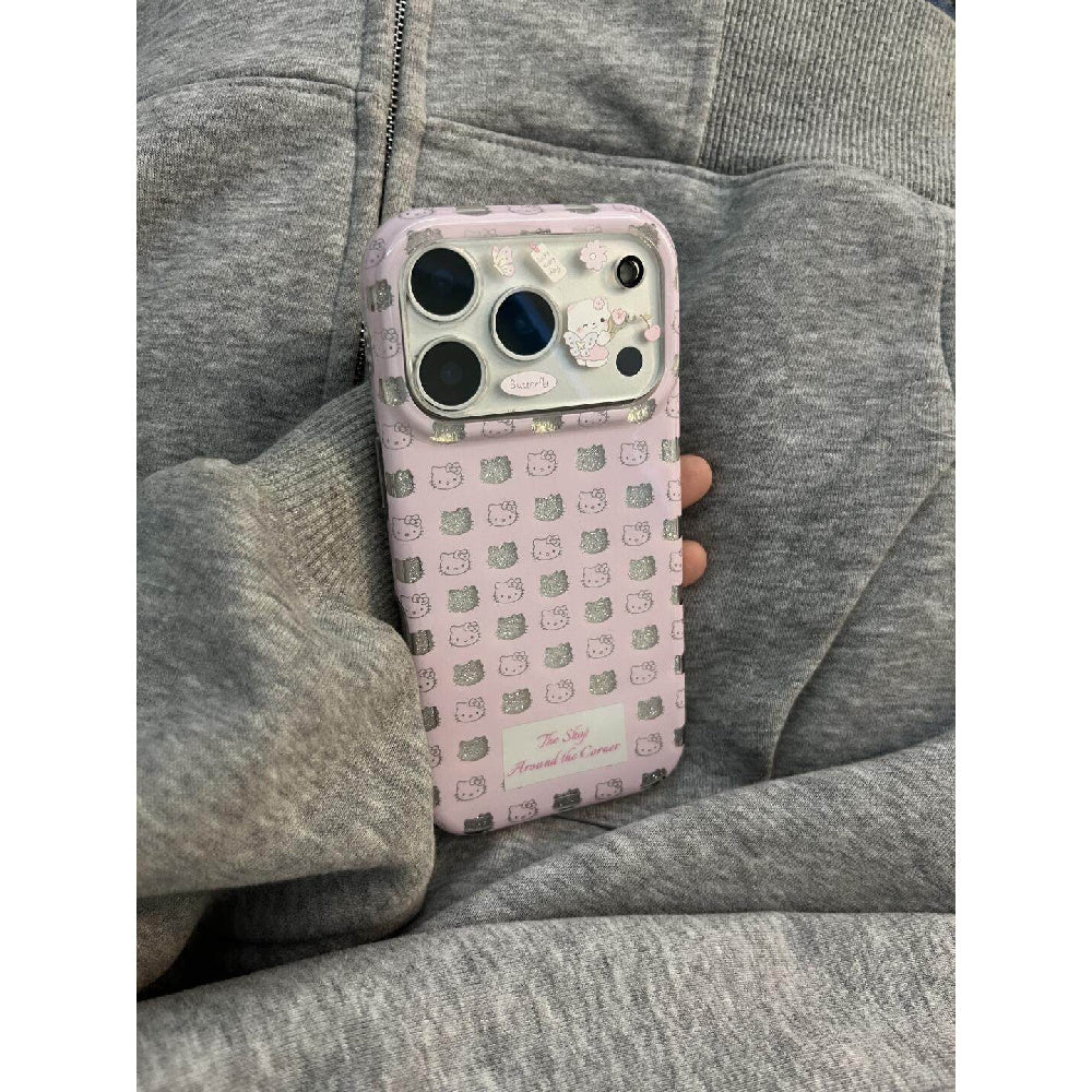 Ameigas Glitter Bloom Case - Full-Screen Pink Sparkle Cat Portrait Hard Shell