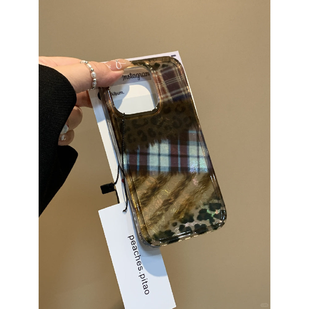 Ameigas Retro Babe Case - Warm Brown Leopard Print with Detachable Wrist Rope & Soft Protection