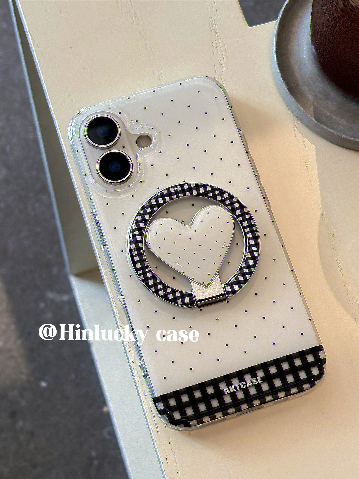 Ameigas Korean Ins Plaid Heart Polka Dot Magnetic Stand Phone Case