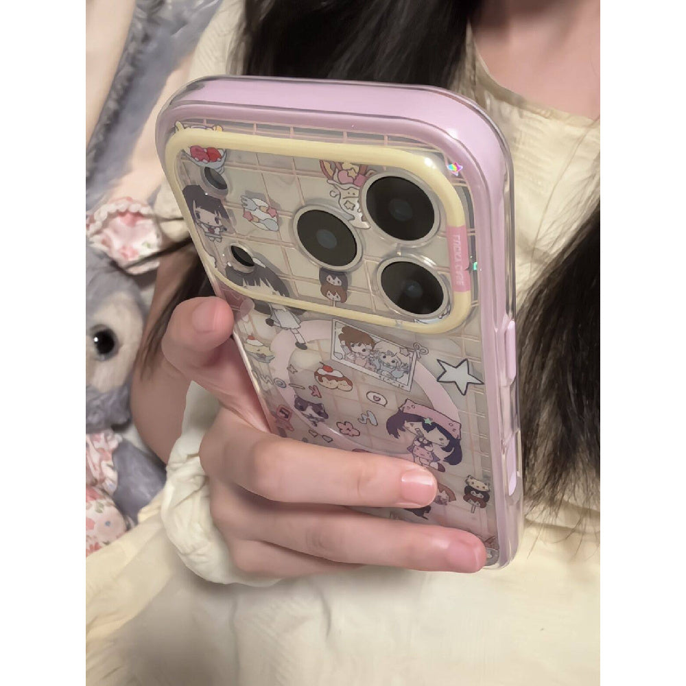 Ameigas Pink Plaid Magnetic Stand Phone Case