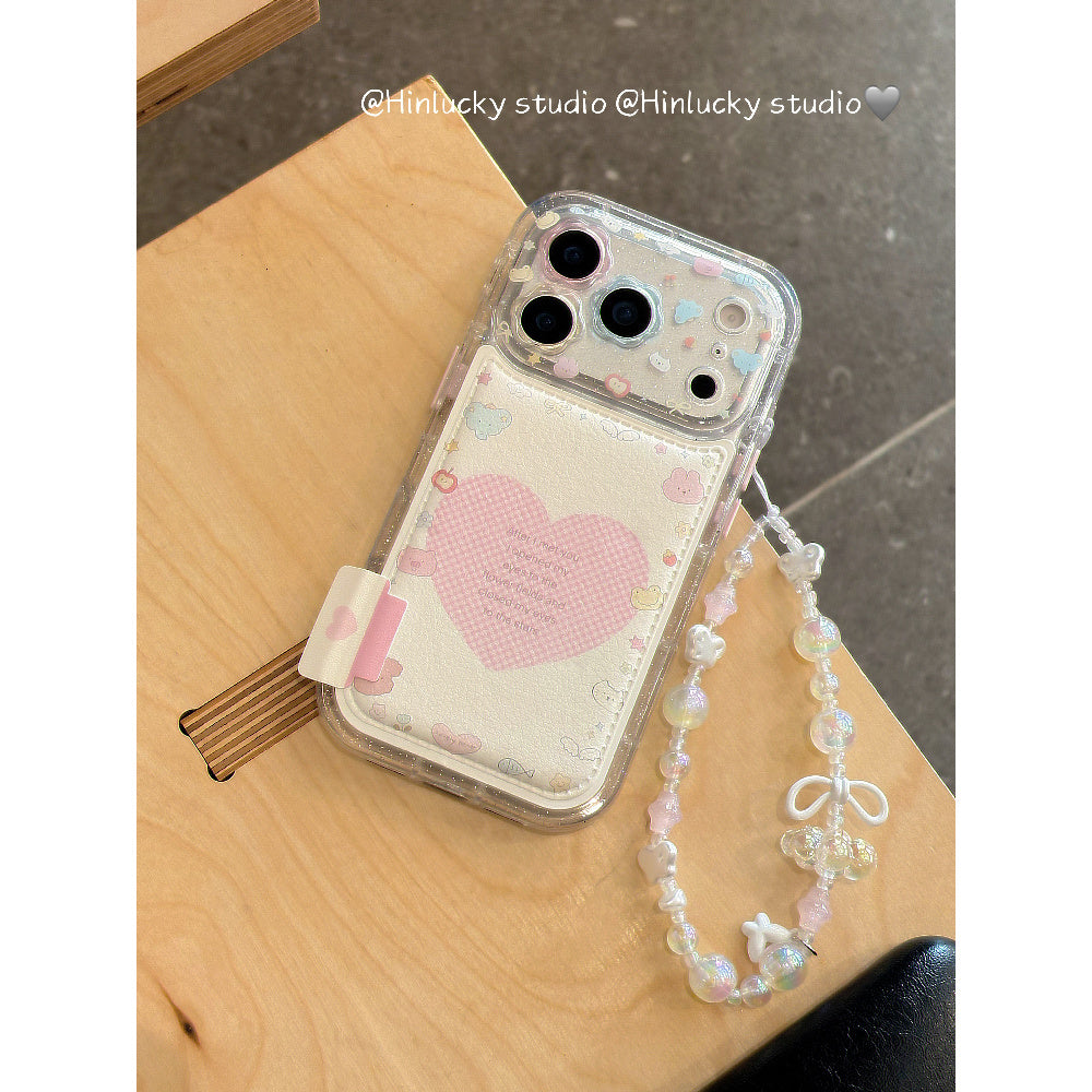 Ameigas Pink Love Beast Case - Playful Animal & Hearts with Detachable Chain