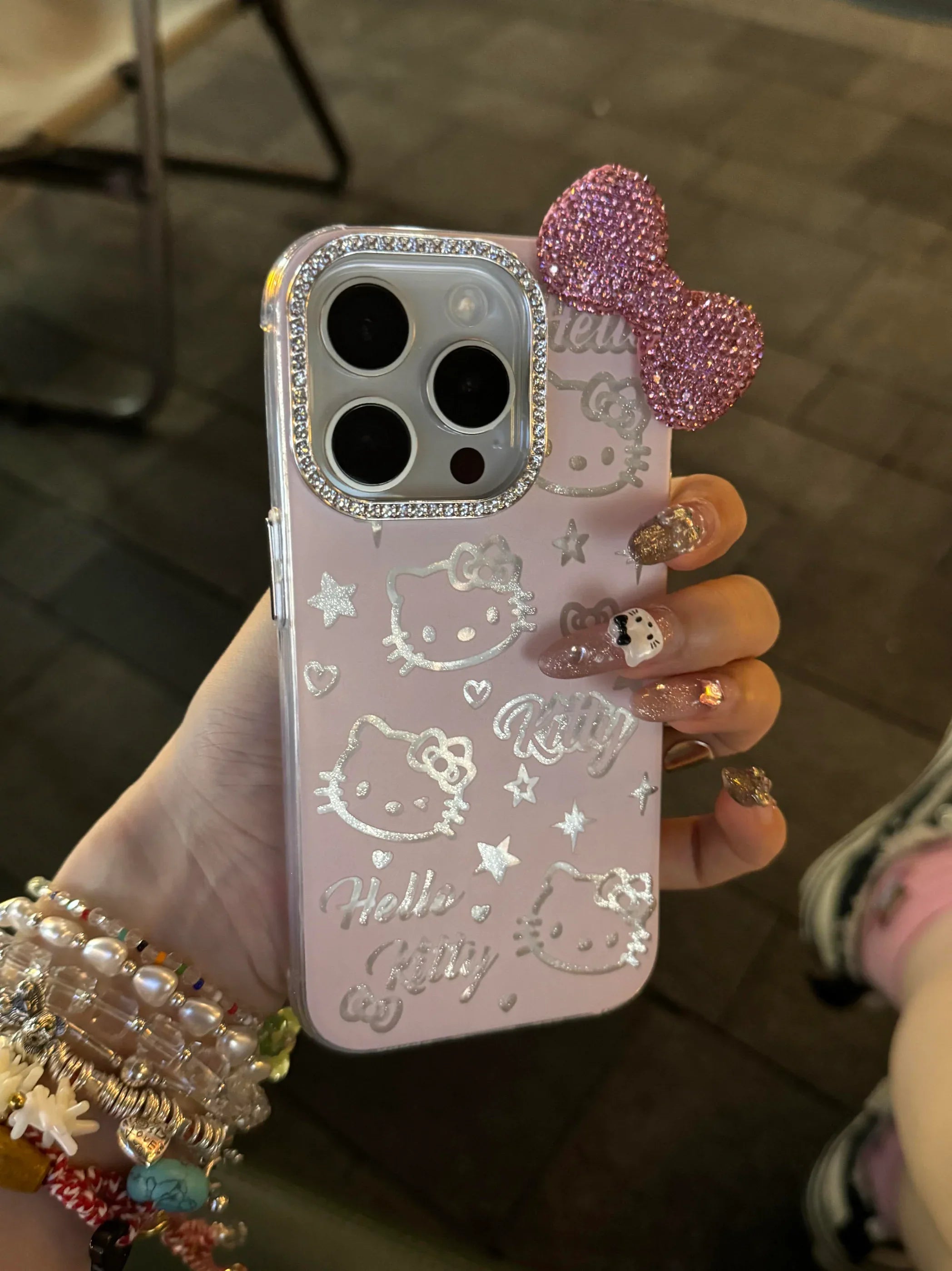 Ameigas Cute KT Cat 3D Crystal Bow Protective Phone Case - Ameigas