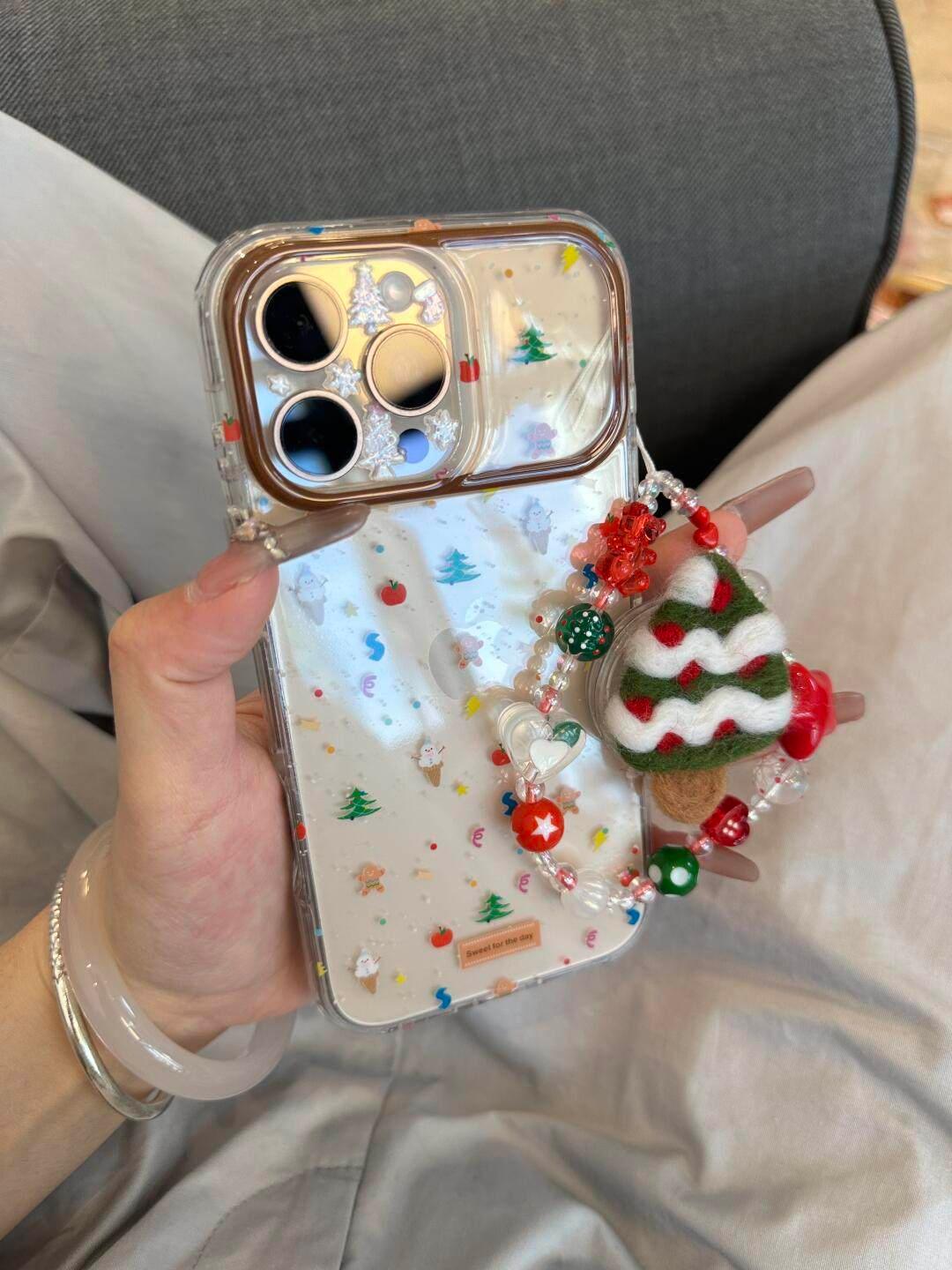 Ameigas Christmas Plush Case - Full-Screen Tree, Gingerbread & Snowflake Design with Clear Soft-Grip & Flip-Out Stand - Ameigas