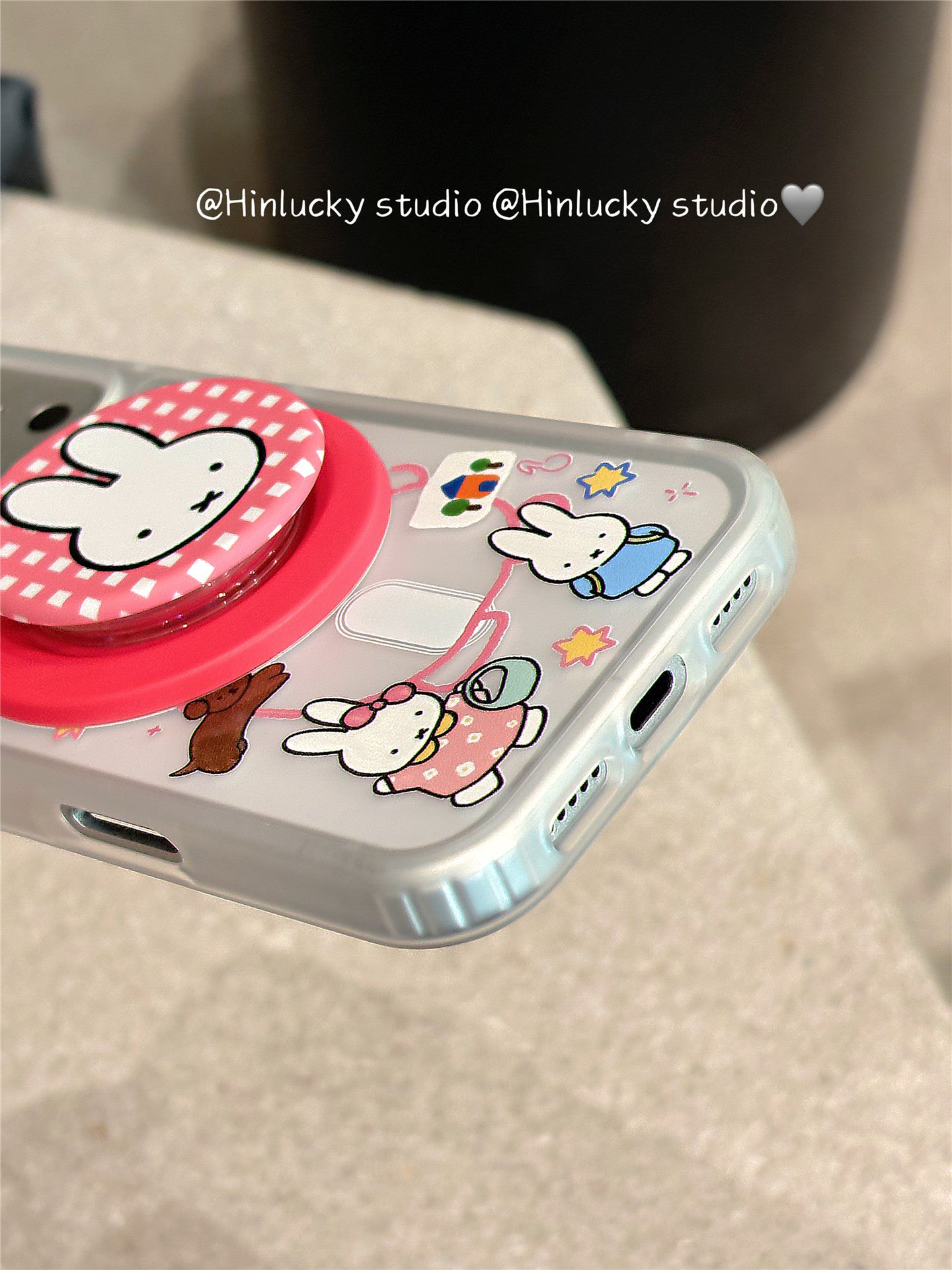Ameigas Velvet-Hop Bunny Case - Cartoon Rabbit MagSafe Stand & Skin-Feel Cover