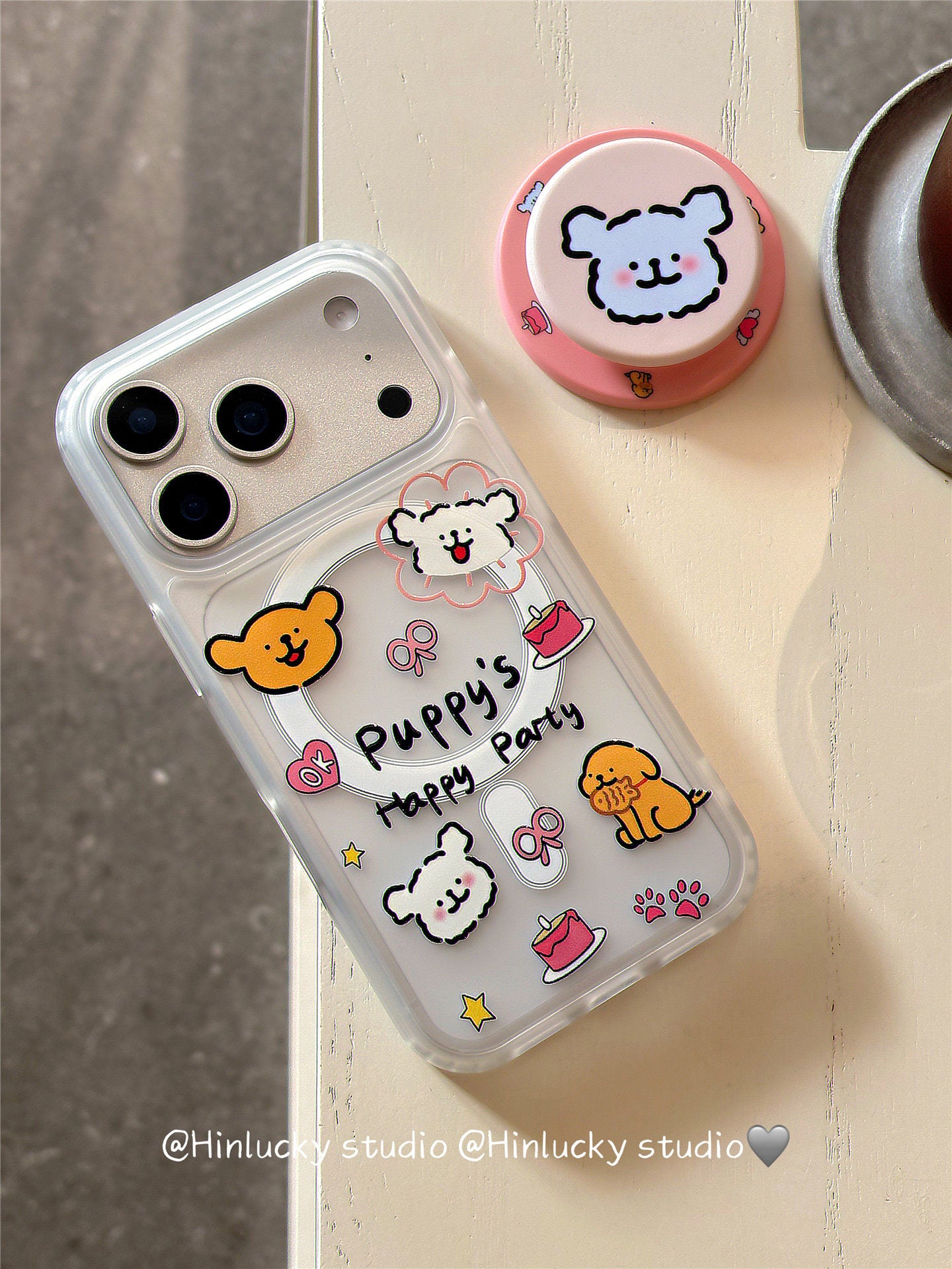 Ameigas Playful Pup Case - Cute Cartoon Dog MagSafe Frosted Cover with Stand