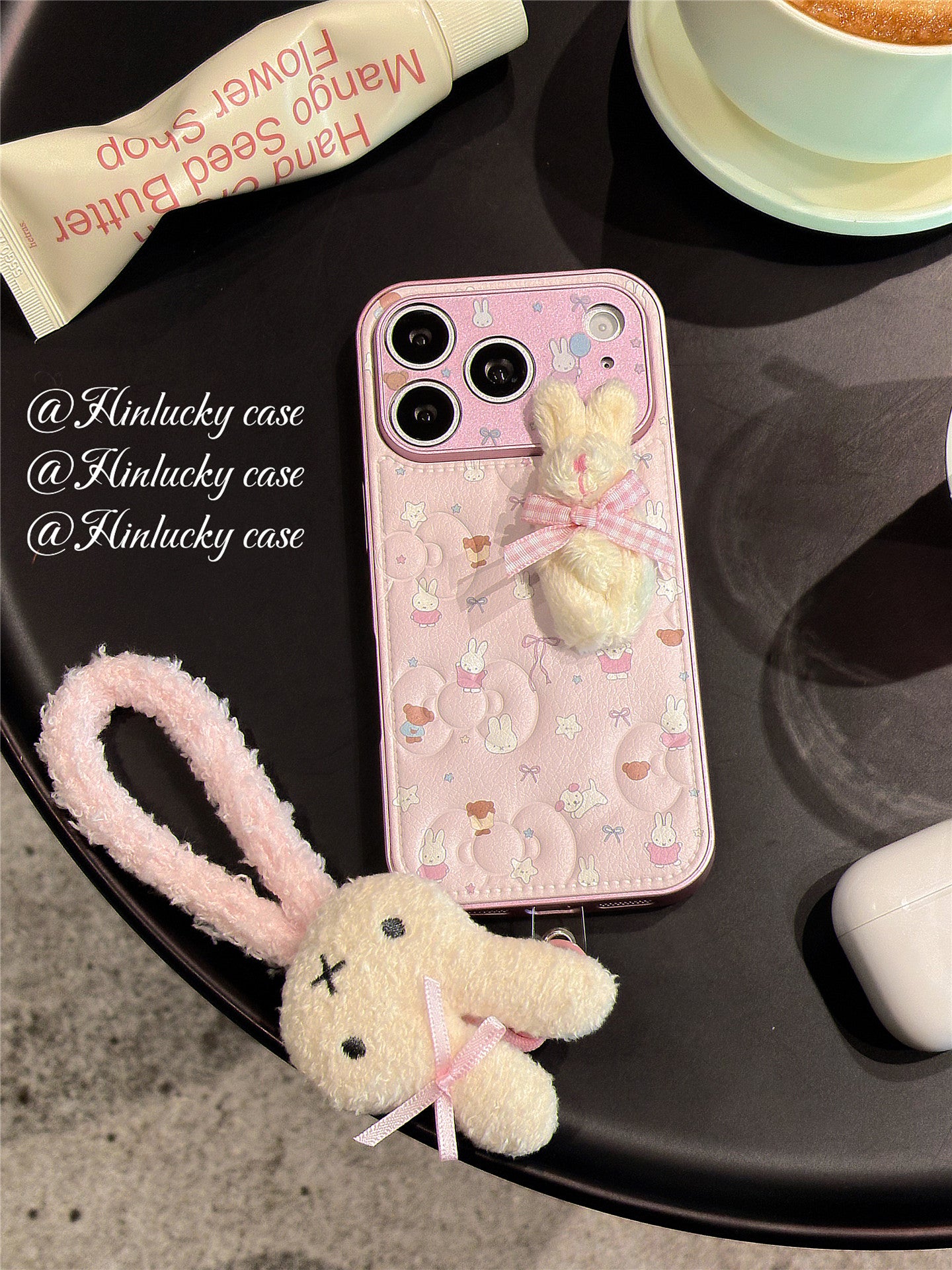 Ameigas Dreamy Bunny Strap Case - Plush Starry Rabbit with Detachable Lanyard Cover