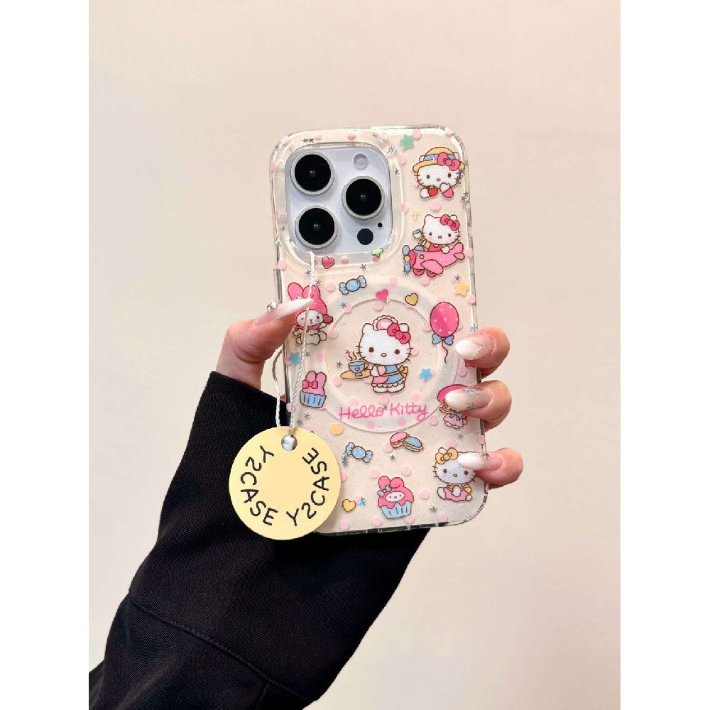 Ameigas Magnetic Maid Kitty Case - Cute Heart & Lace Design with Detachable Pearl Chain & 2-Layer IMD Protection