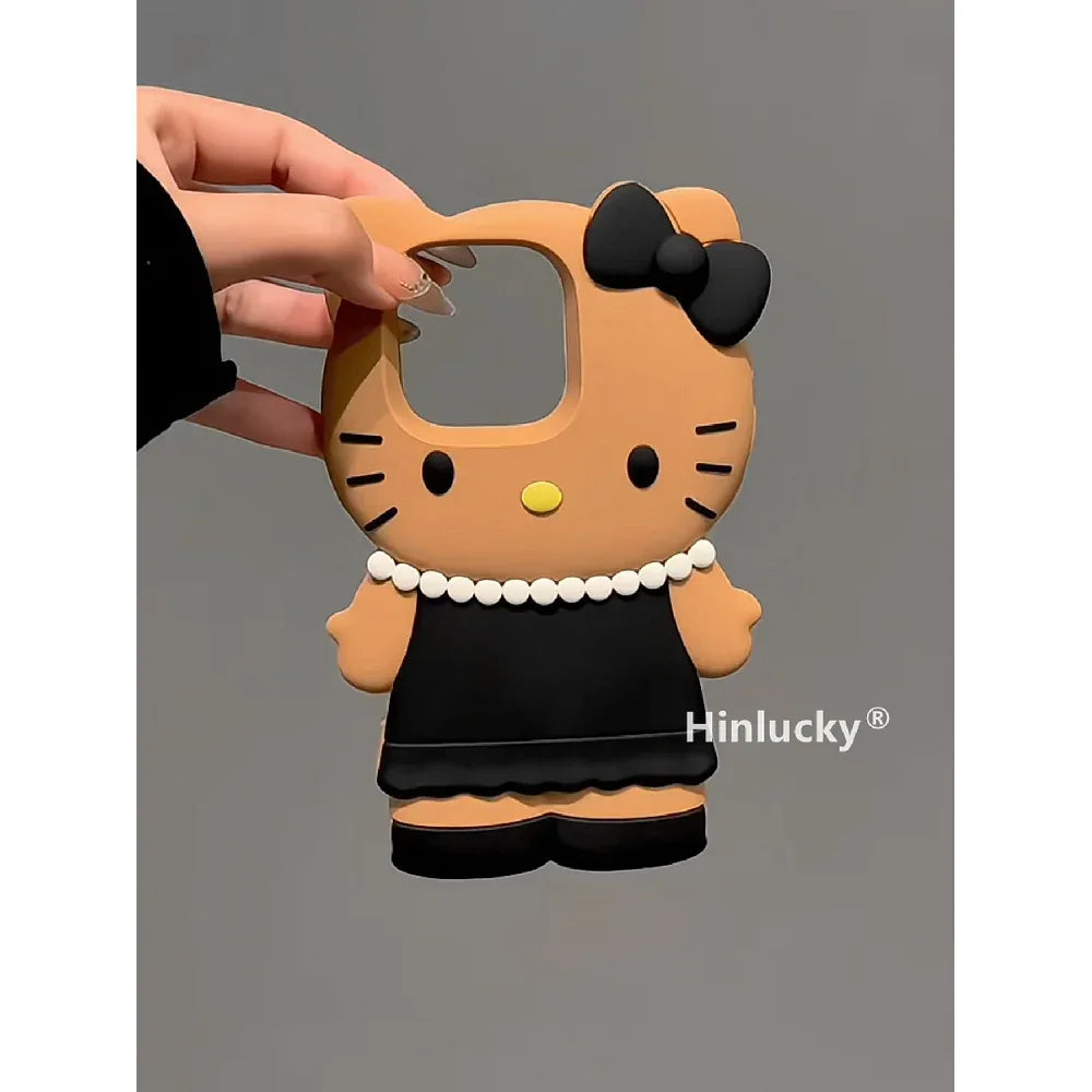 Ameigas Couture Kitty Case - Black Dress & Leather Cat Silicone Cover - Ameigas