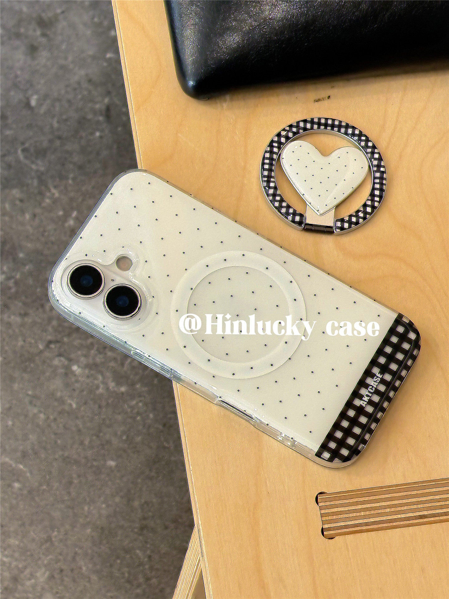 Ameigas Korean Ins Plaid Heart Polka Dot Magnetic Stand Phone Case