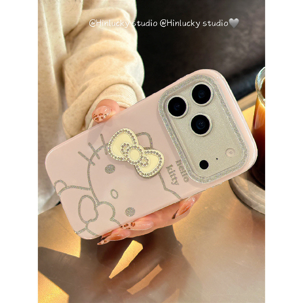 Ameigas Glitter Bow-Kitty Case - Pink Heart & Cat with MagSafe Pull-Ring