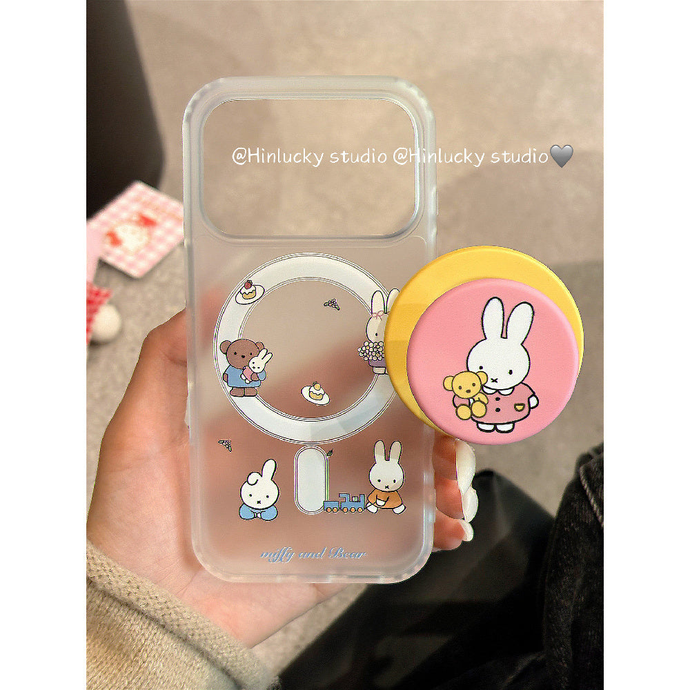 Ameigas Frosted Bunny Case - Miffy-Inspired MagSafe Cover with Pull-Ring Stand