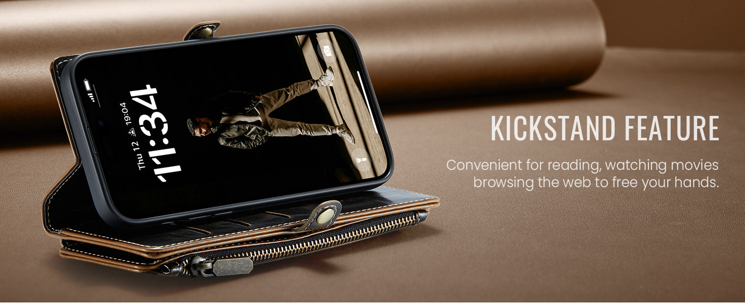 Ameigas RFID Blocking Zipper Wallet Phone Case with Magnetic Snap