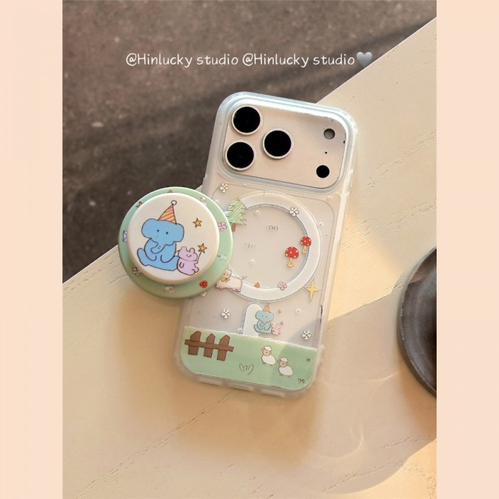 Ameigas Meadow Ellie Stand Case - Pastoral Elephant MagSafe Frosted Cover