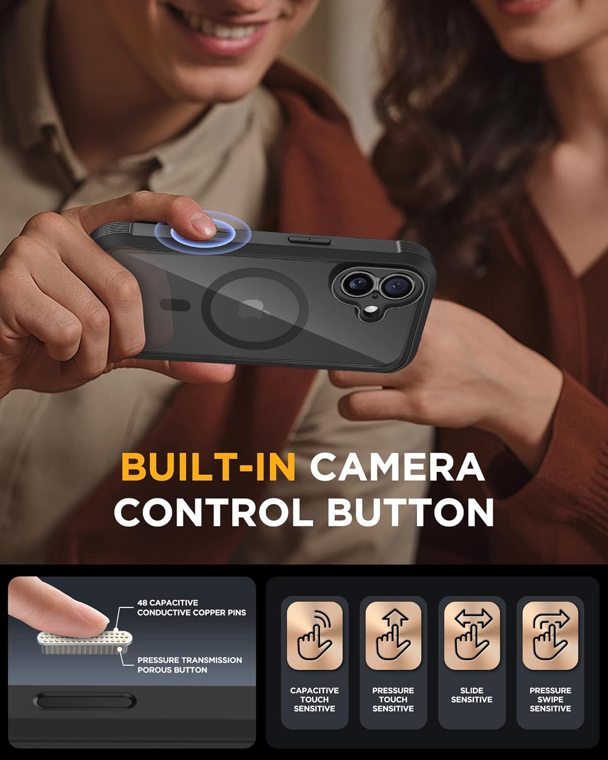 Ameigas Full-Body Magnetic Bumper Case with Built-in Glass Protection