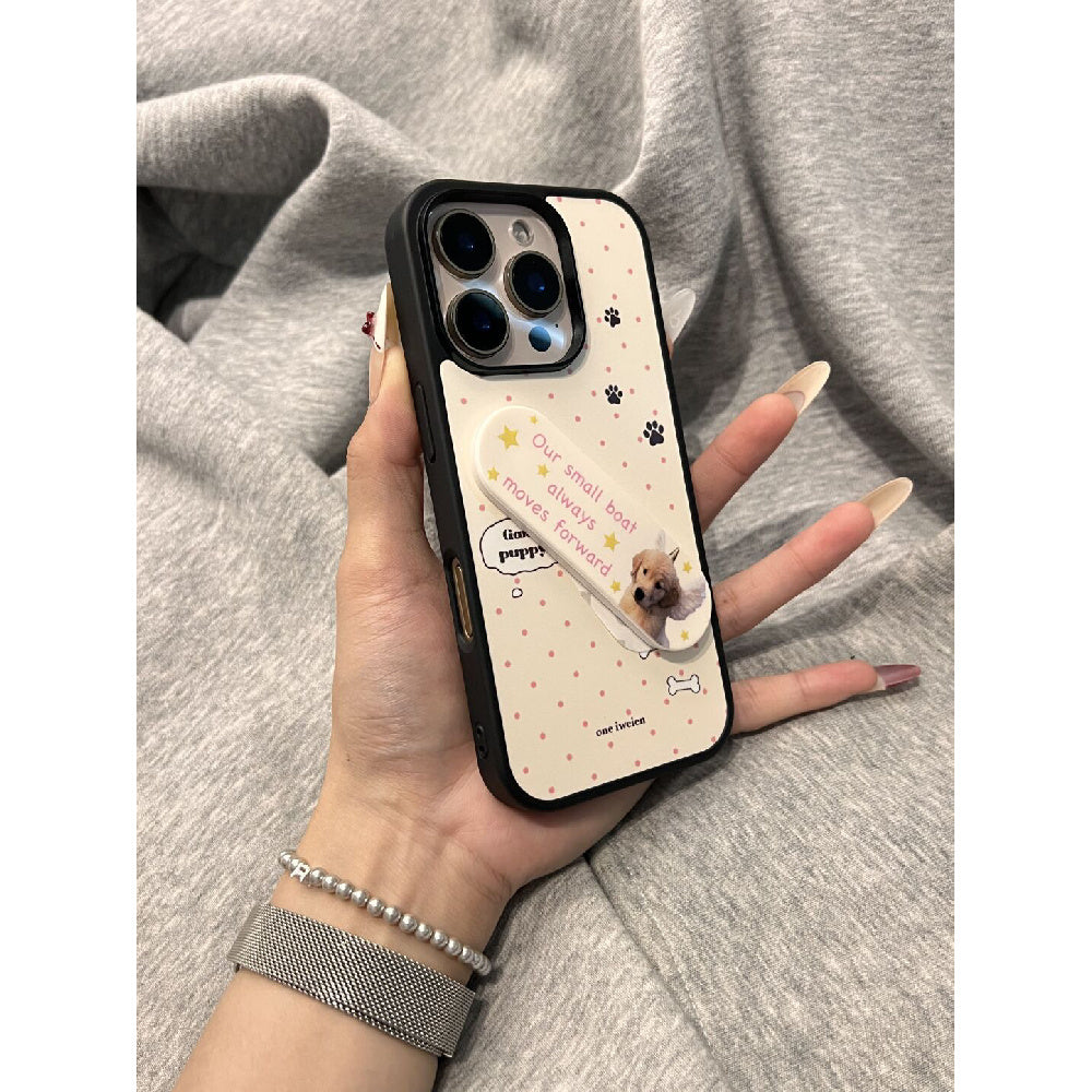 Ameigas Polka-Dot Patch Case - Pink Dots on White with Flip-Out Stand