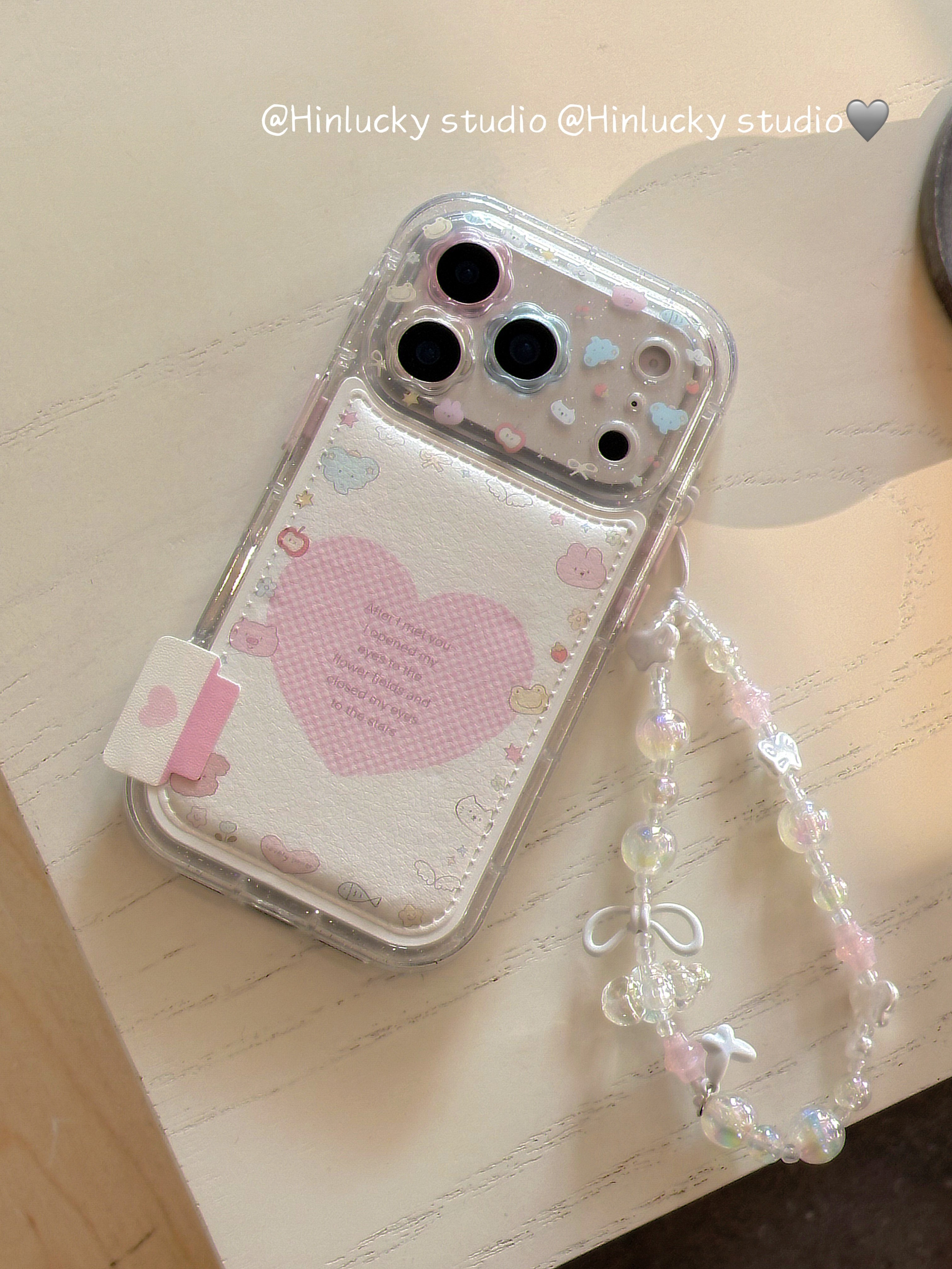 Ameigas Pink Love Beast Case - Playful Animal & Hearts with Detachable Chain