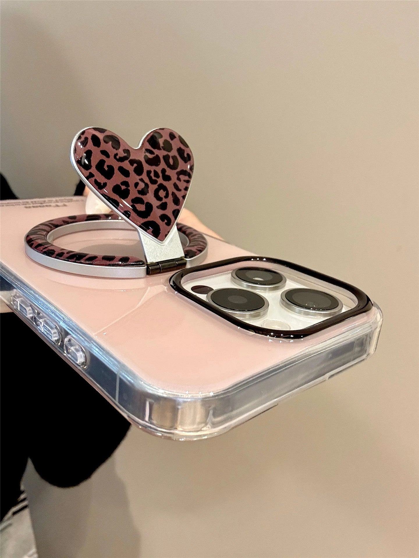 Ameigas Iced Mocha Leopard Case - Heart Print Folding MagSafe Stand & Dual Guard Cover