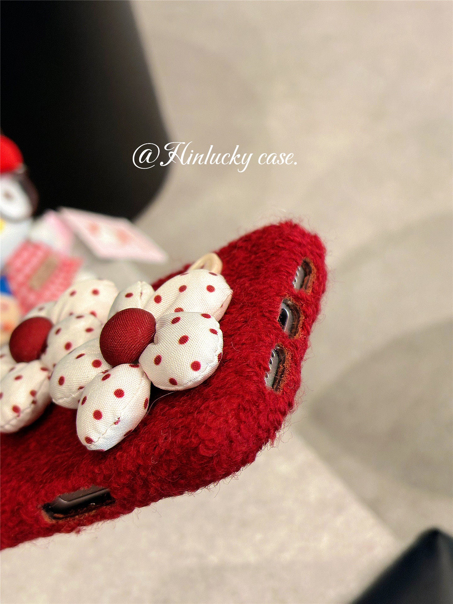 Ameigas Vintage Burgundy 3D Polka Flower Velvet Phone Case