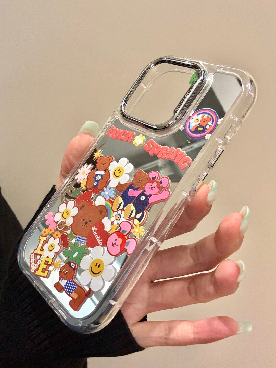 Ameigas Mirror Sunflower Bear Case - Reflective Design with Flip-Out Stand & Soft Protection