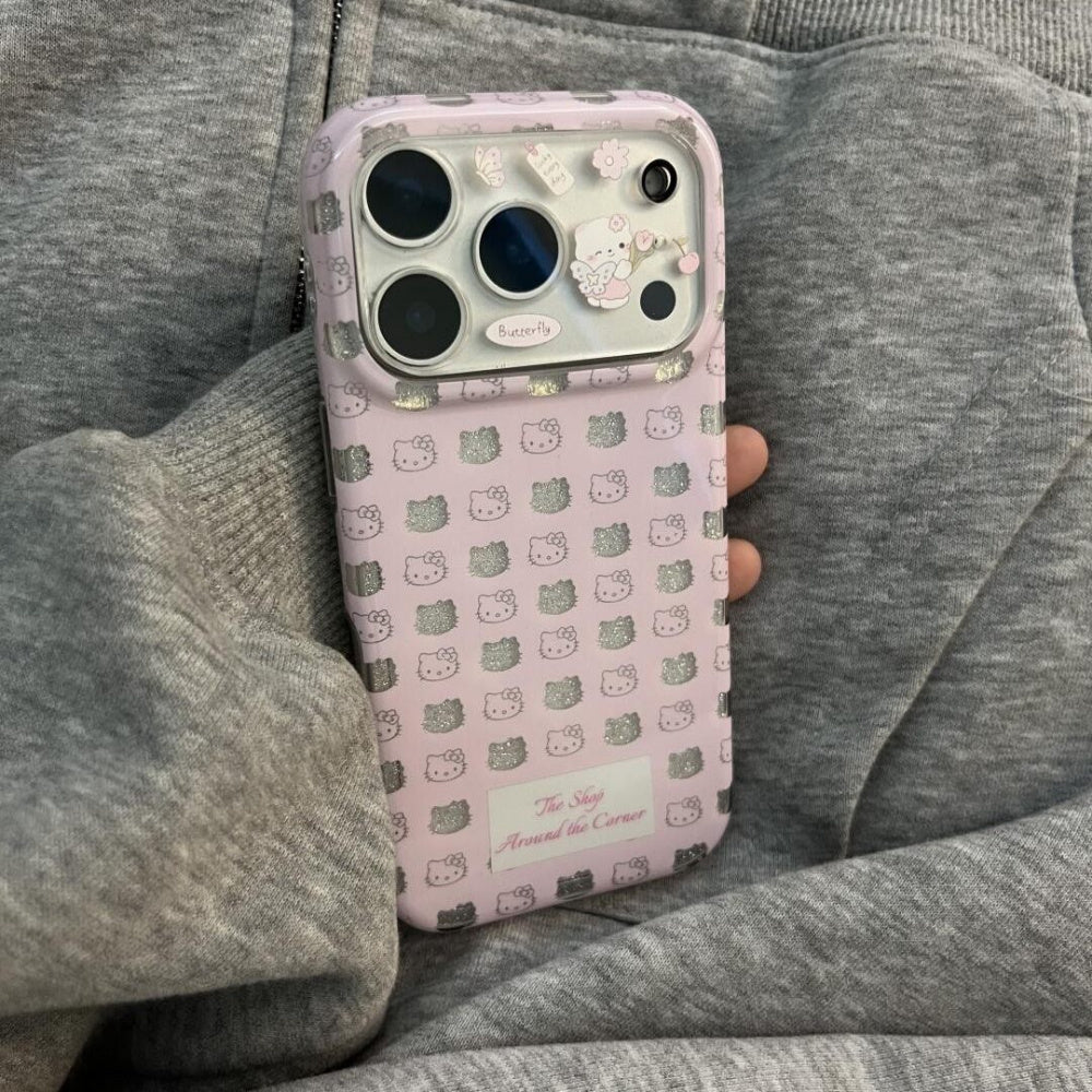 Ameigas Glitter Bloom Case - Full-Screen Pink Sparkle Cat Portrait Hard Shell