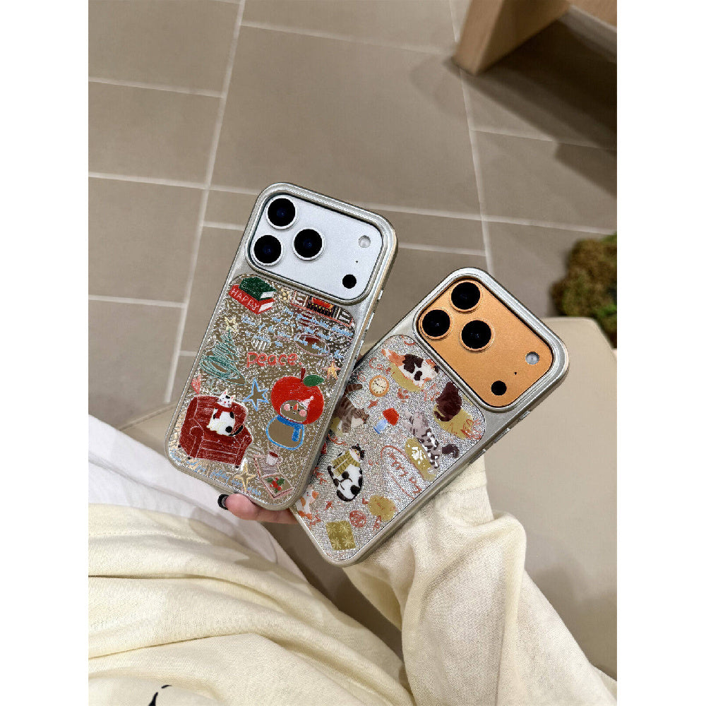 Ameigas INS Luxury Snowman Cat Graffiti Electroplated Phone Case