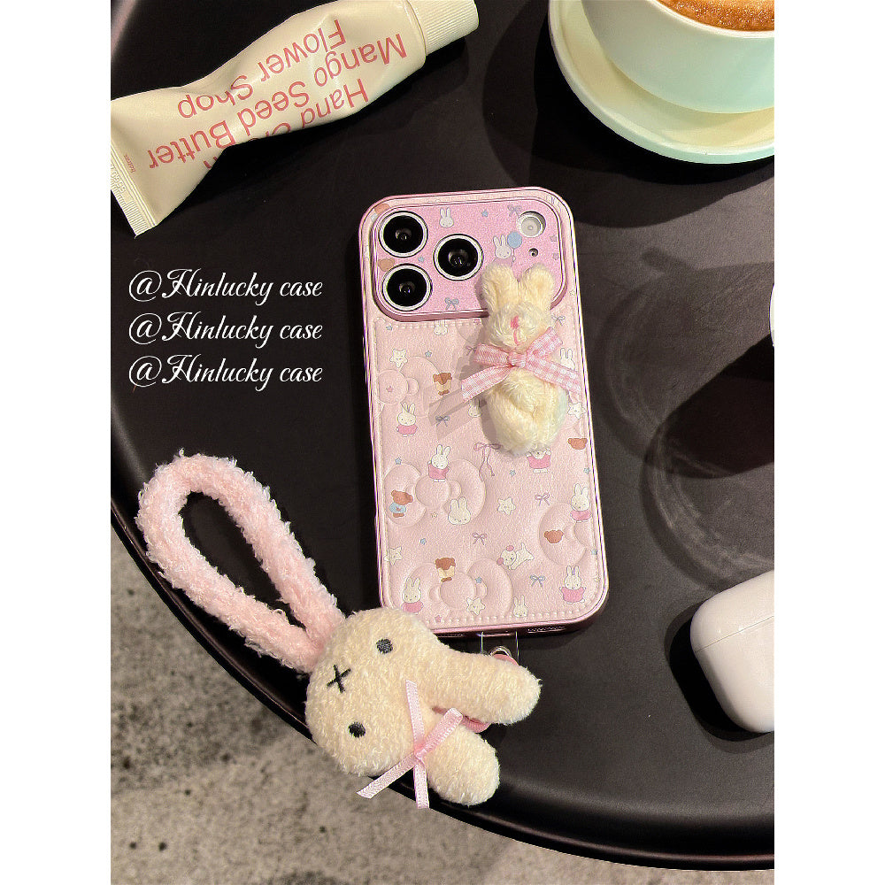 Ameigas Dreamy Bunny Strap Case - Plush Starry Rabbit with Detachable Lanyard Cover