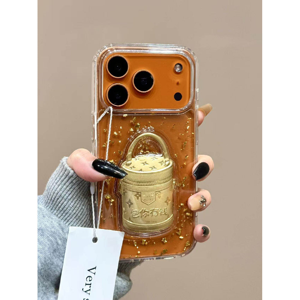 Ameigas Gold Leaf Resin Case - "Instant Prosperity & Wealth" Design with Floating Gold Flakes