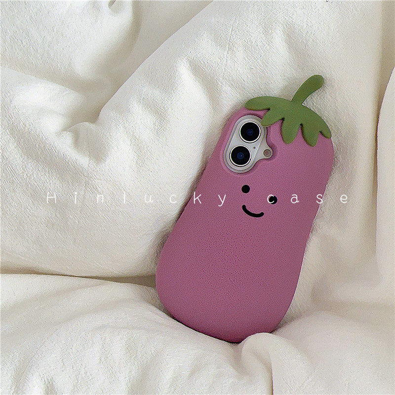 Ameigas Smirking Eggplant Case - Purple Emoji Silicone Cover for iPhone