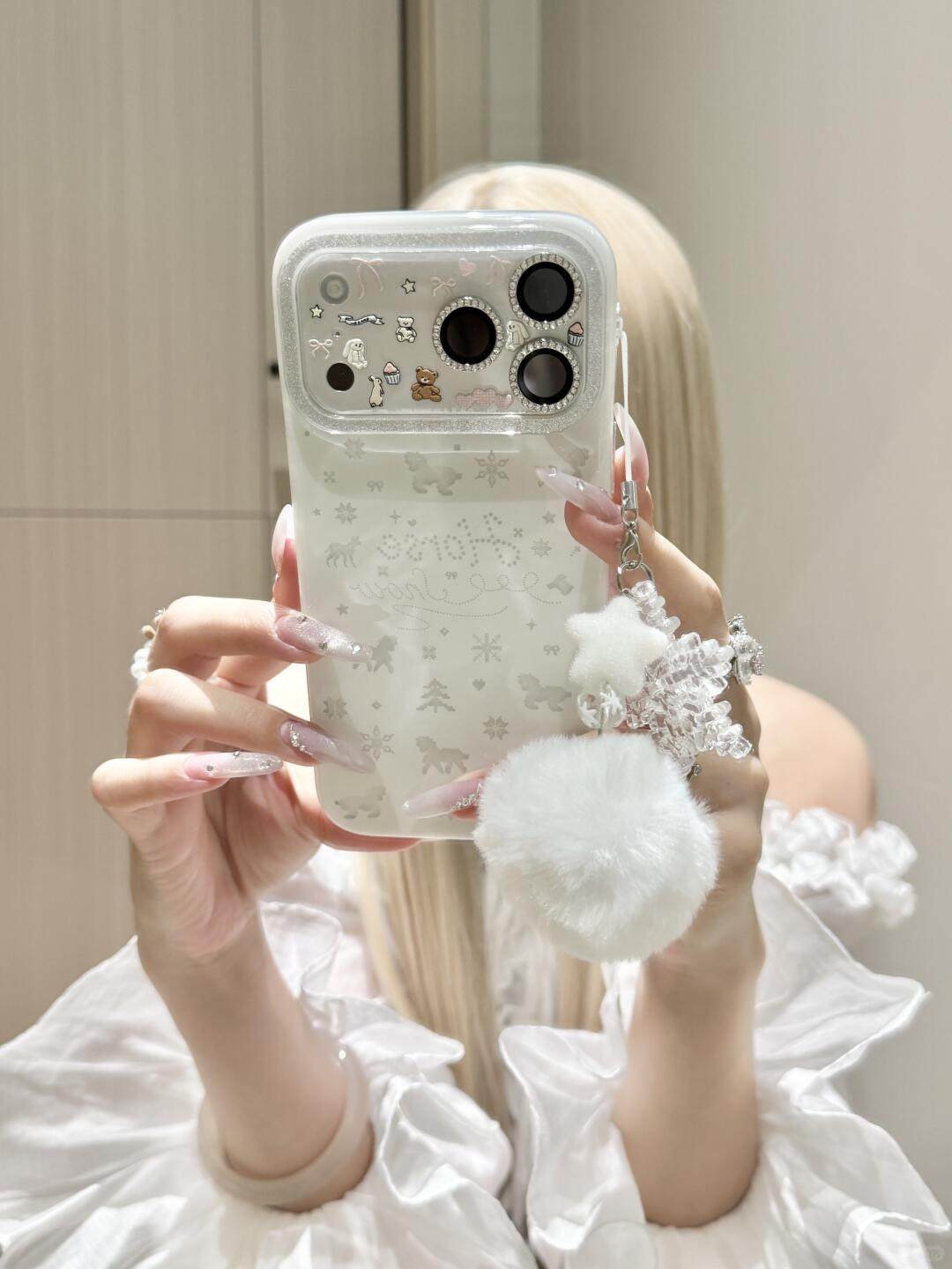 Ameigas Winter Pony Case - Dreamy Snowflake & Bow Pony with Plush PomPom Accent