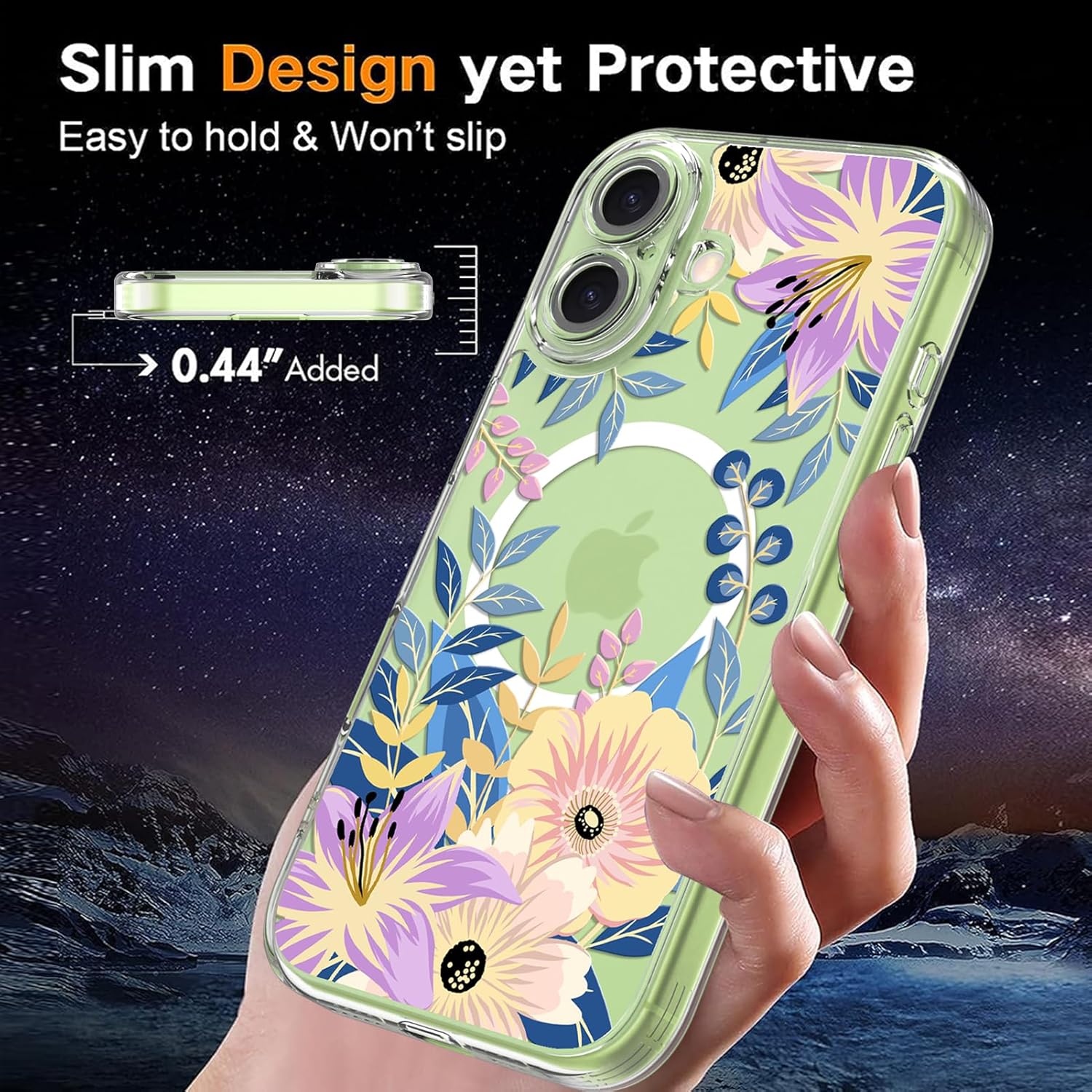 Ameigas Floral Magnetic Clear Bumper Case with Camera Protection