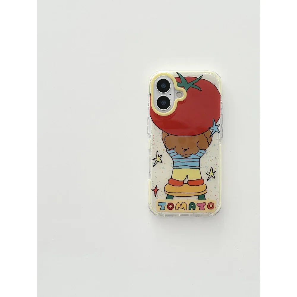 Ameigas Cartoon Case - Adorable Bear Holding Tomato Print with Full-Edge Protection - Ameigas