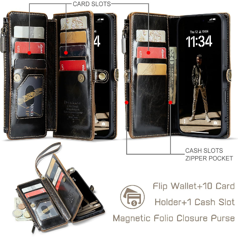 Ameigas RFID Blocking Zipper Wallet Phone Case with Magnetic Snap