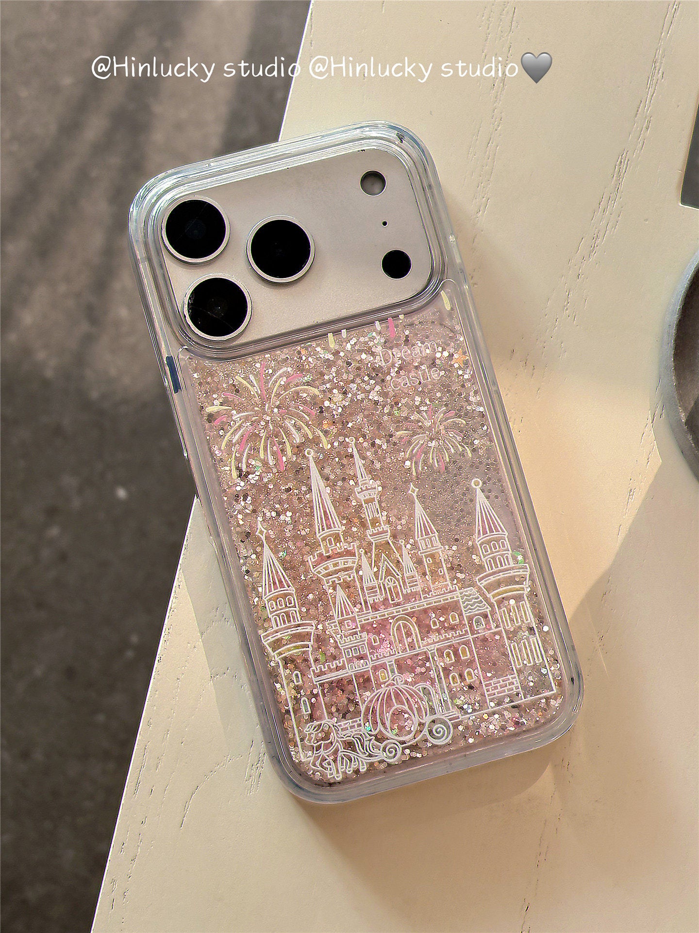 Ameigas Dreamy Pink Princess Castle Glitter Phone Case